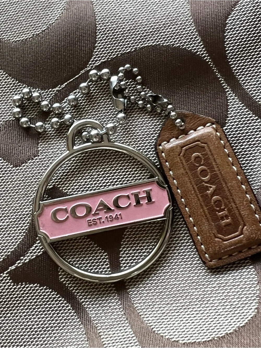 Coach Vintage Pink Enamel Round Hang Tag / Bag Charm